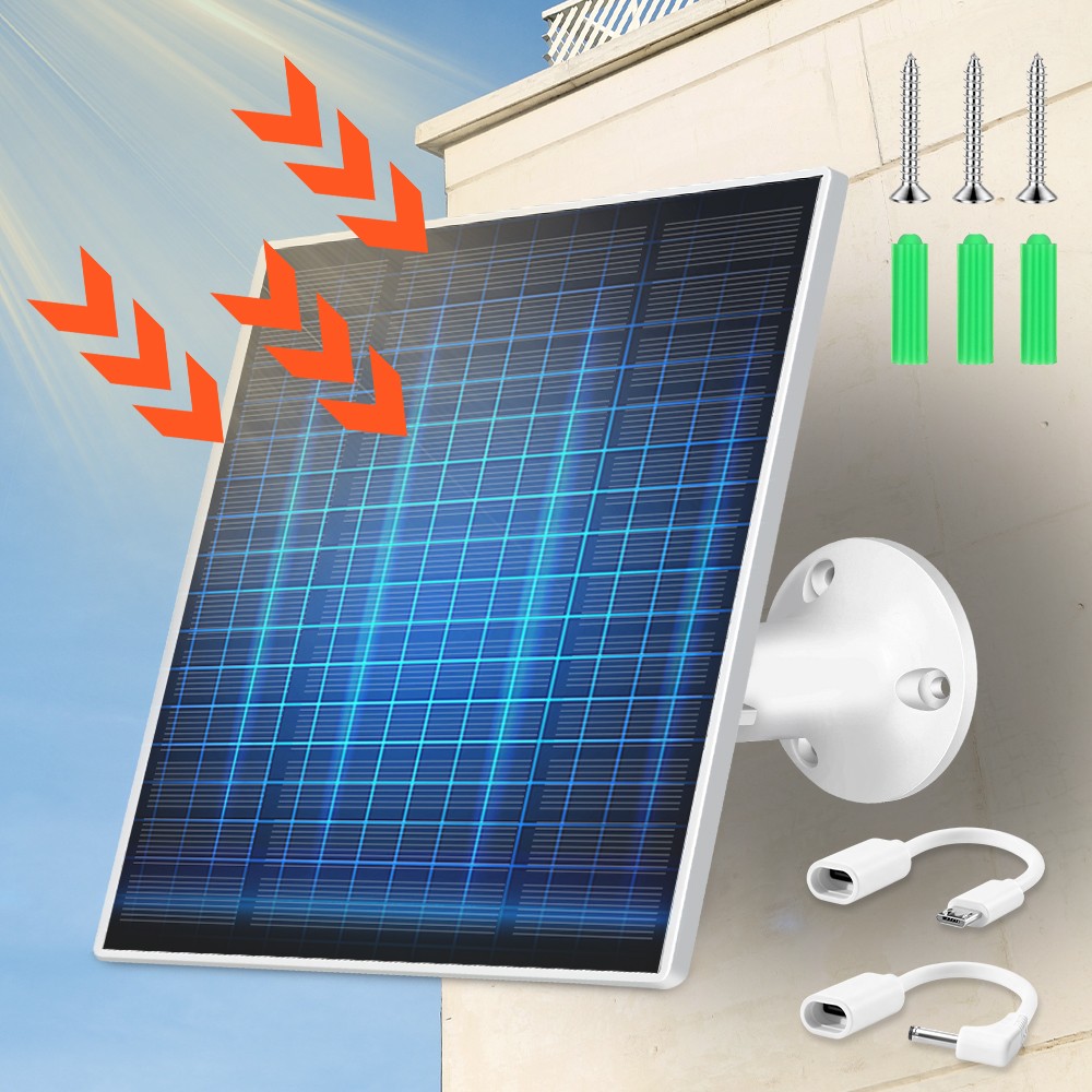 Solar Panel IP65 Weatherproof for 5W 5V Output​ Outdoor Security Camera White