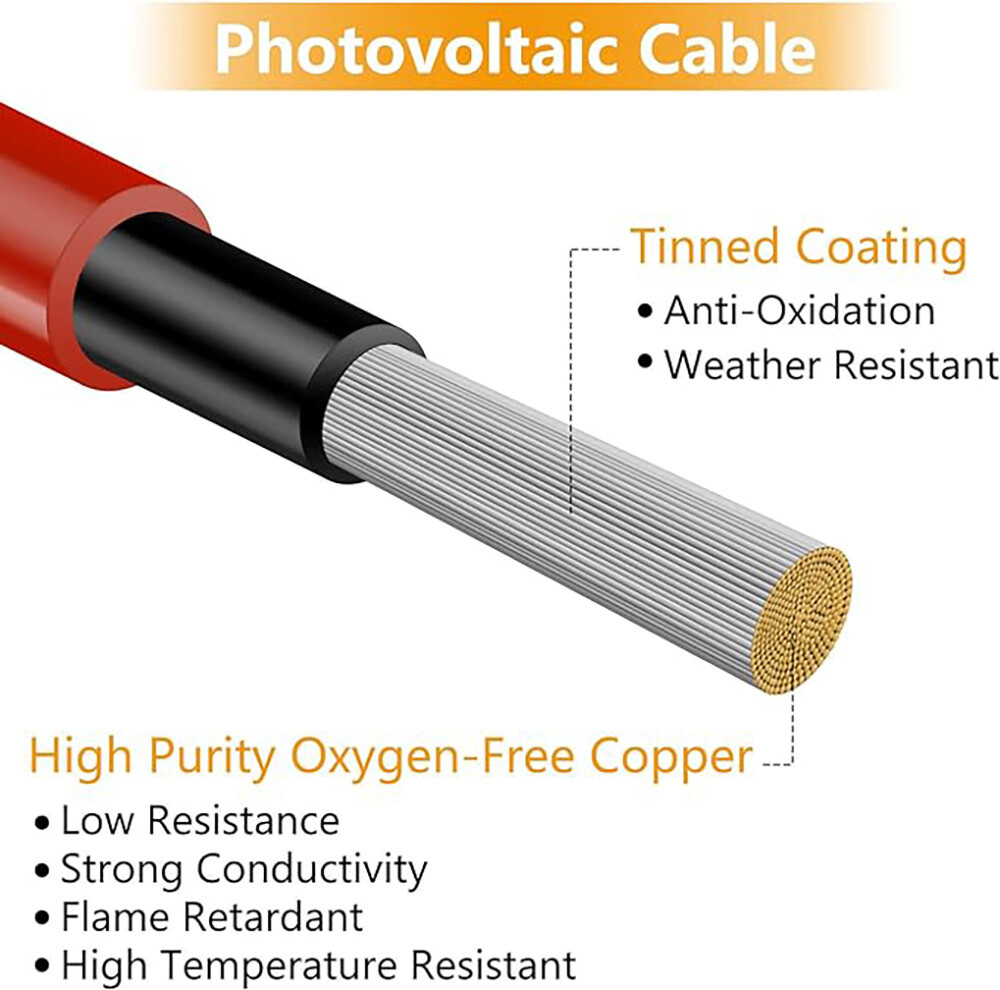 10 AWG Solar Panel Extension Cable PV Wire Solar Connectors Pair Black Red 6mm²