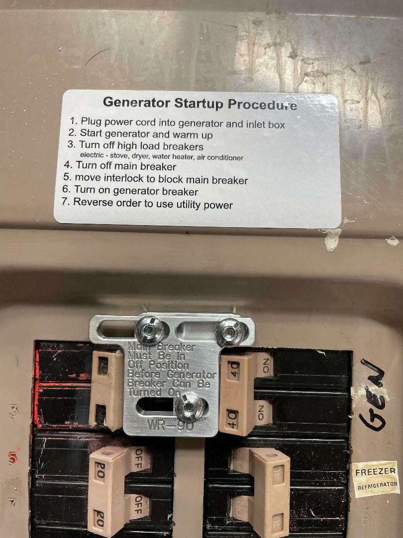 Generator Interlock Kit , Eaton / Cutler Hammer 100 amp panel WR-90