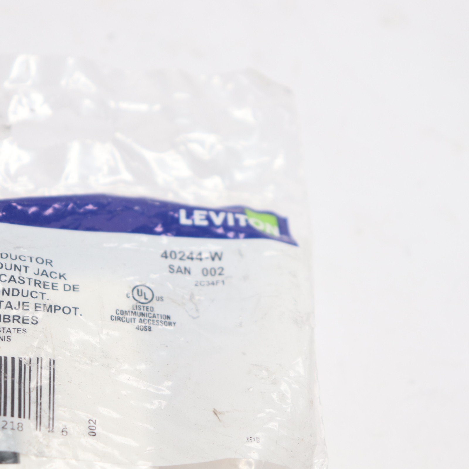 Leviton Jack 6 Position 4 Conductor Flush Mount Smooth White 40244-W