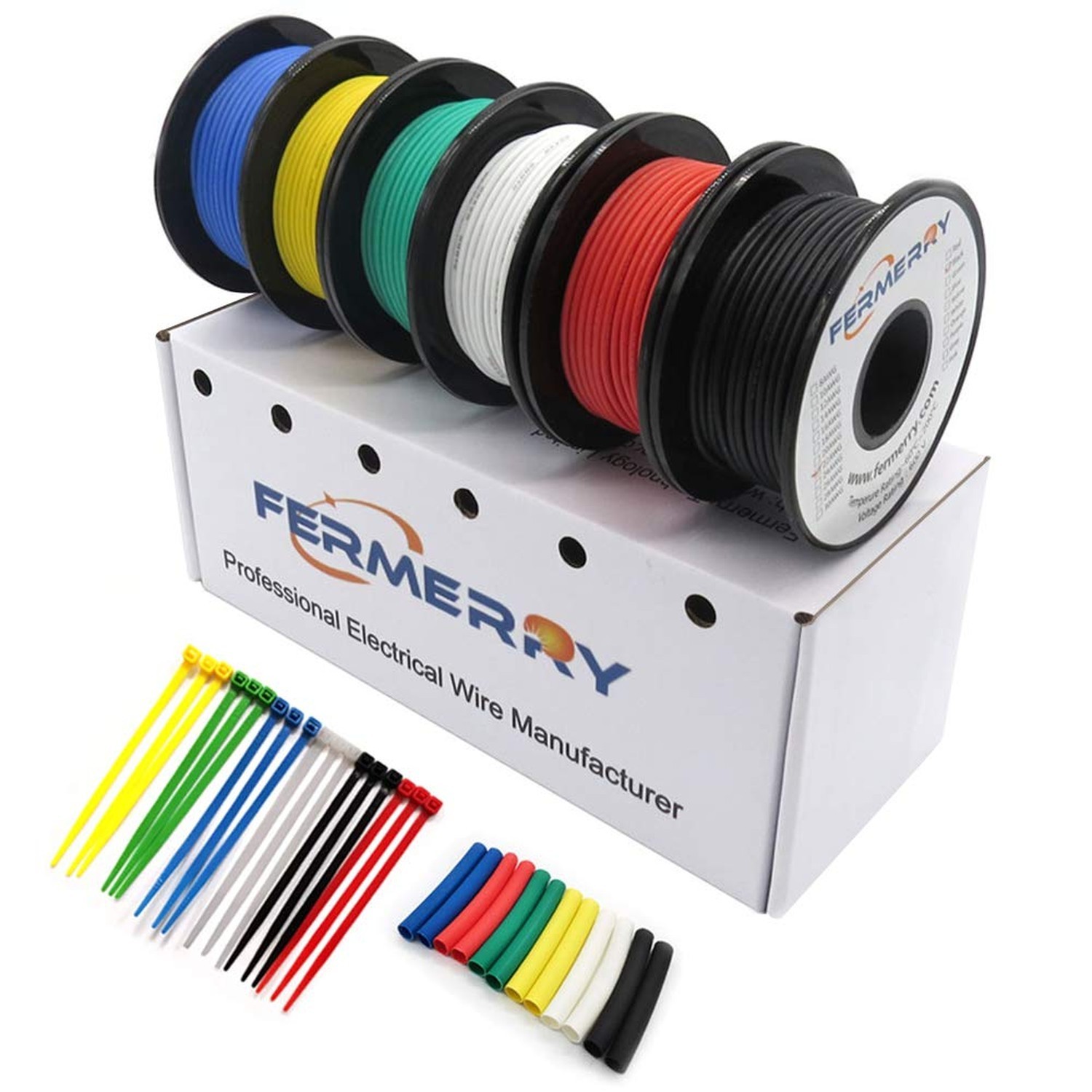 Fermerry 24 AWG Stranded Wire Spool 50ft Each 6 Colors Flexible 24 Gauge Sili…