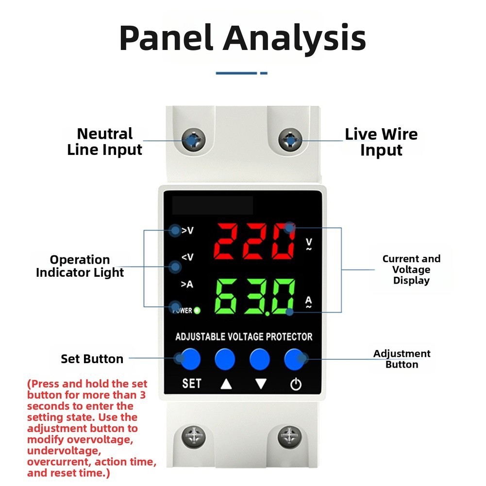 Intelligent Digital Over Under Voltage and Over For Current Protector 63A