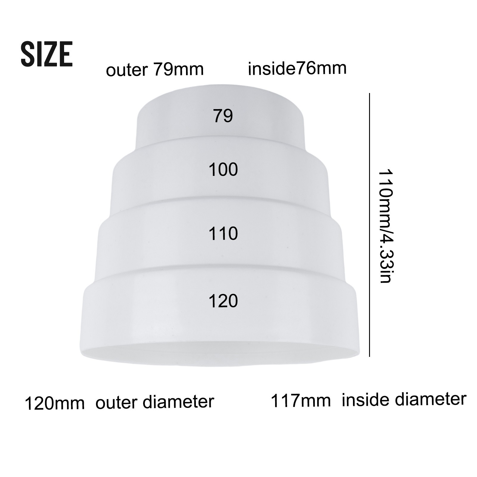 ABS Plastic Duct Reducer for Air Ventilation 80mm to 160mm Diameter
