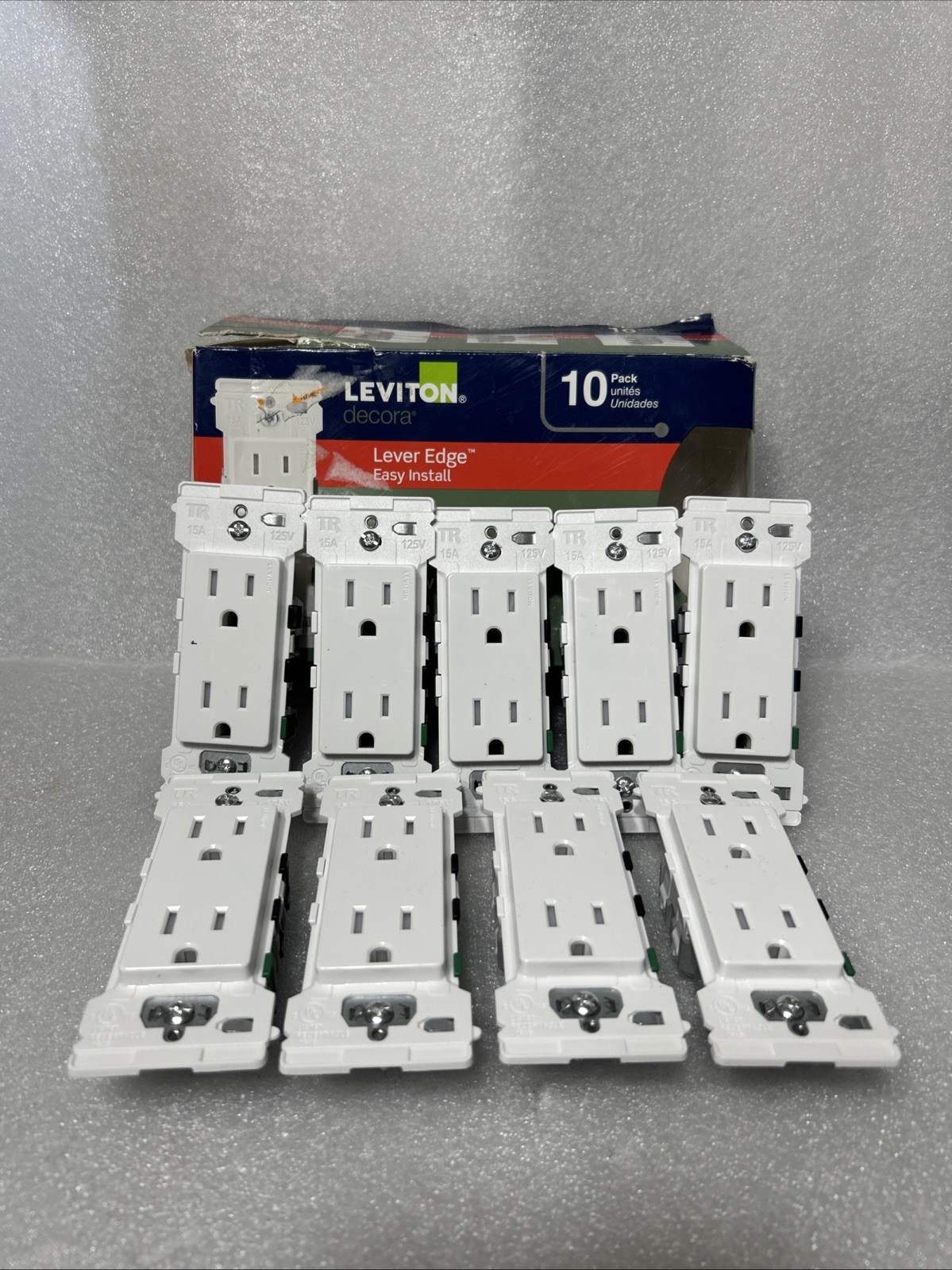 9 PACK- Leviton Lever Edge 15 Amp Tamper-Resistant Duplex Wall Outlet, Missing 1