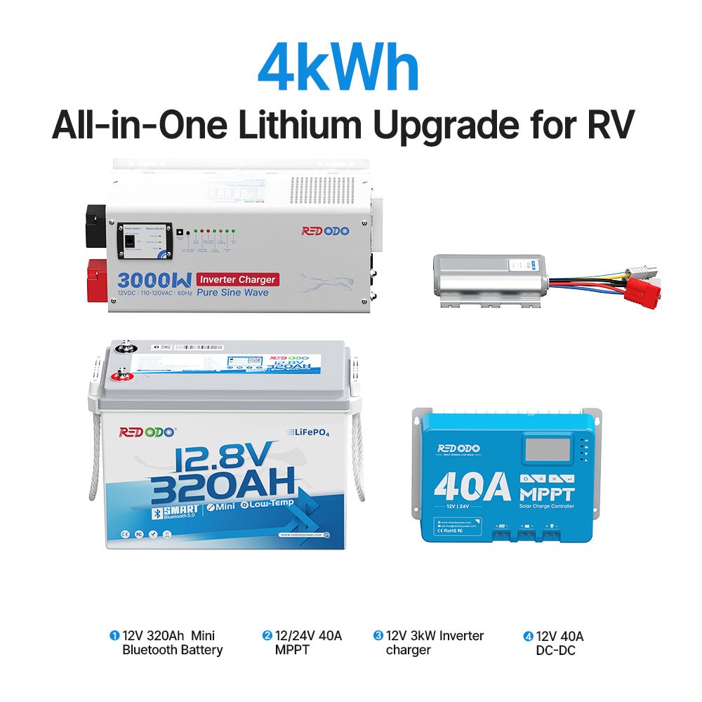 Redodo 12V 320Ah Mini Bluetooth LiFePO4 Battery LEAD-TO-LITHIUM RV Upgrade Kit