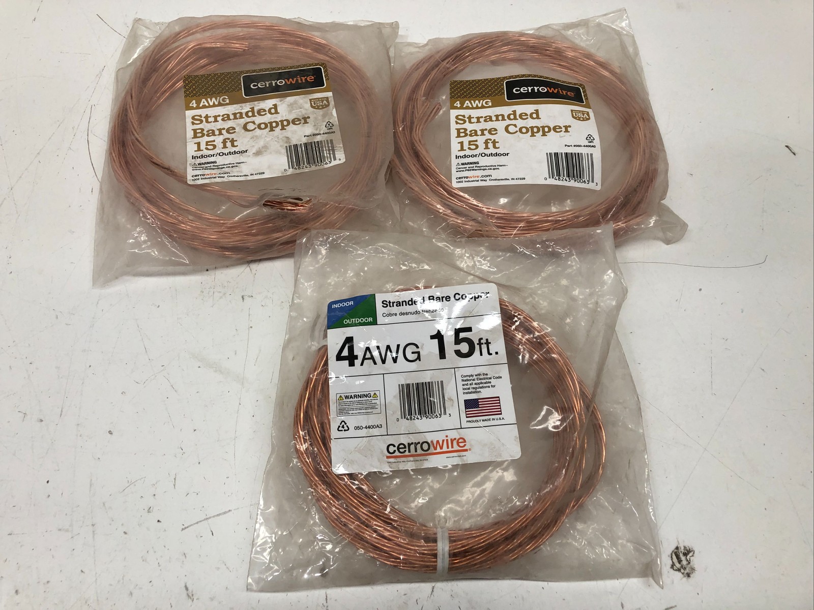 3 PACK Cerrowire 15ft 4 Gauge Stranded Bare Copper Grounding Wire Indoor/Outdoor