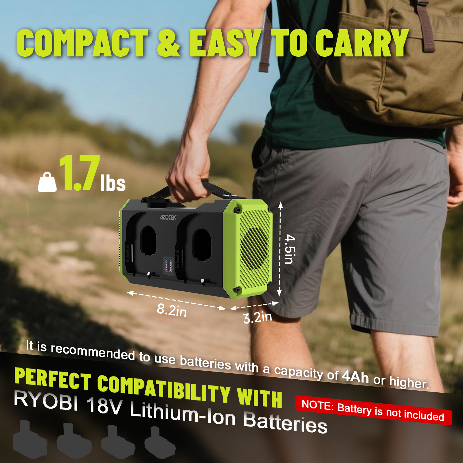 350W Portable Inverter Compatible with Ryobi 18V Battery USB Type-C 140W Home RV
