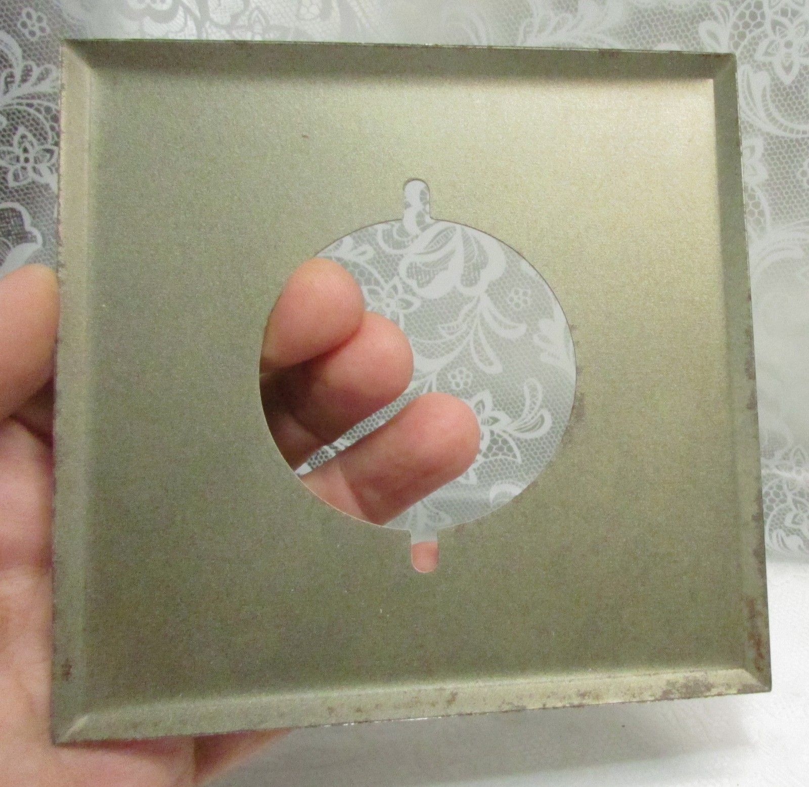 Vintage Square 4½” Textured Beige Metal Round Hole SINGLE GANG WALL PLATE COVER