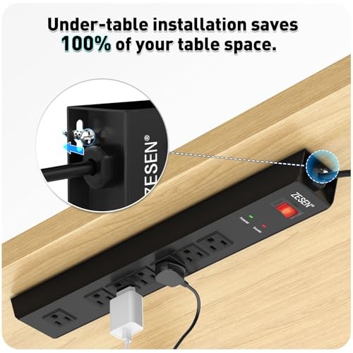 7 Outlet Metal Long Power Strip with Overload Protection & 1500J 12FT Black