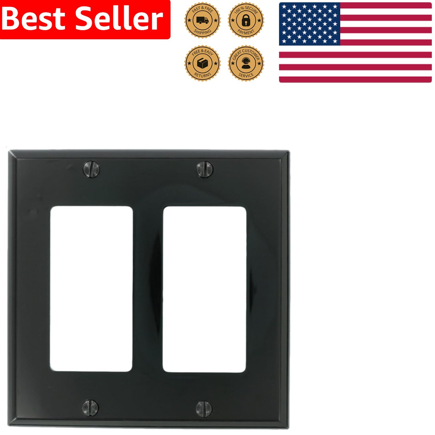 2-Gang Wallplate, Black Standard Decora GFCI Thermoplastic Nylon Cover