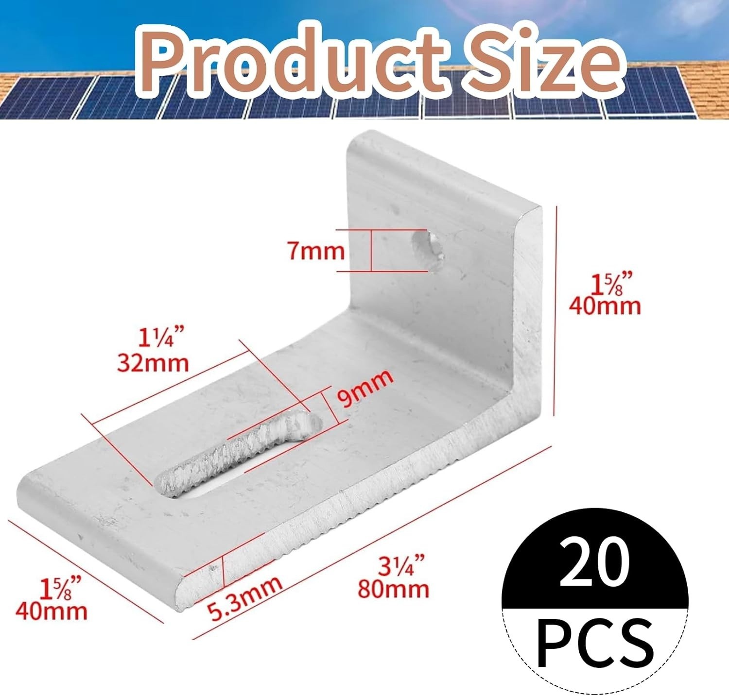 L Foot Solar Mount Aluminum Alloy Photovoltaic Solar Panel Mount L Bracket 20PCS