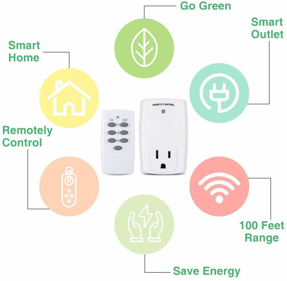 BN-LINK Wireless Remote Control Outlet Switch Power Plug -1 remote 3 plugs