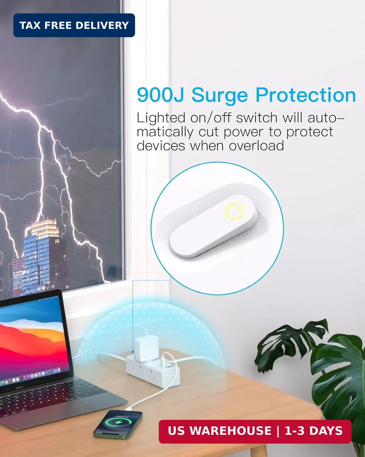 One Beat 10Ft Extension Cord with Multiple Outlets,Flat Plug Power Strip | Surge