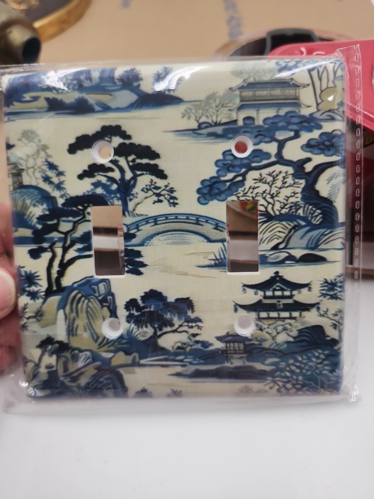 NEW Chinoiserie Blue White wall light plate switch double Toggle Switch