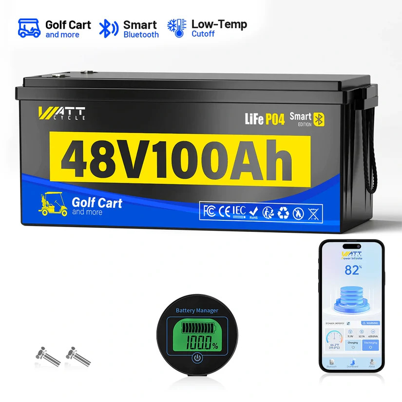 Wattcycle 48V 100Ah LiFePO4 Lithium Battery 5120Wh Metal Case for Golf Cart