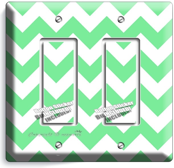 CHEVRON LITE GREEN STRIPES PASTEL DOUBLE GFI LIGHT SWITCH WALL PLATE COVER DECOR