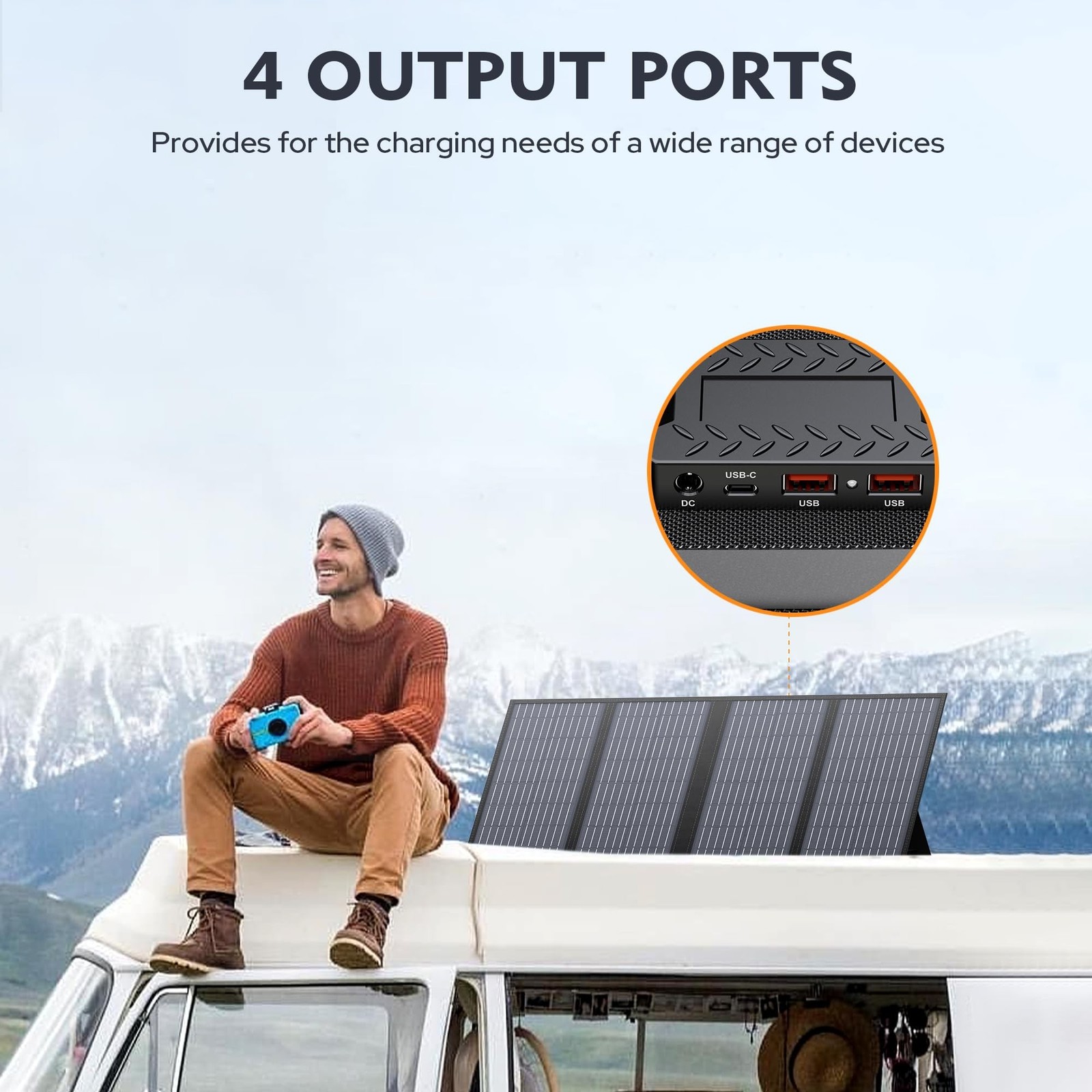 ENGINSTAR 60W Foldable Solar Panel Charger with 18V DC Outlet for Portable Po…