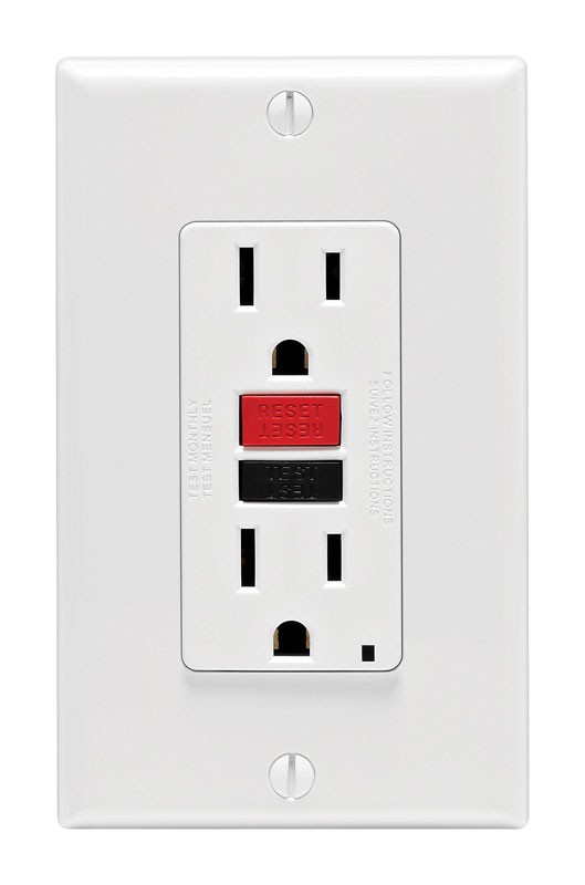Leviton C12-GFNT1-RNW Polycarbonate 15A 125V Duplex White GFCI Outlet 6.19 H in.