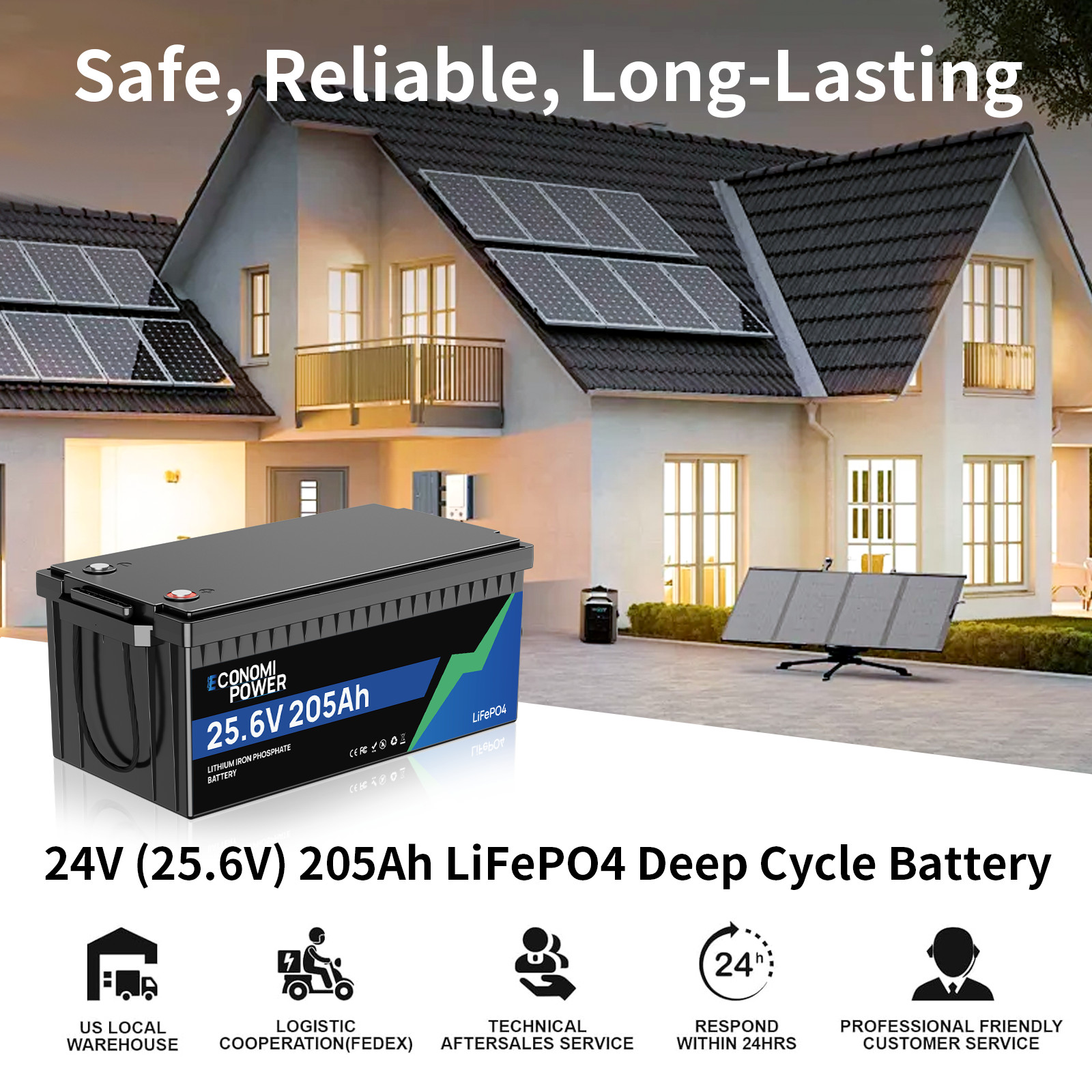 25.6V 205Ah LiFePO4 Battery 5.2kWh 200A BMS Bluetooth | RV Solar Marine Off-Grid