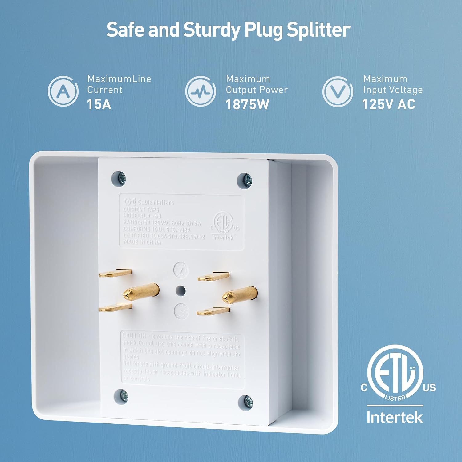 [ETL Listed] 2-Pack 15A 1875W 6 Outlet Extender Wall Tap | 6 Way