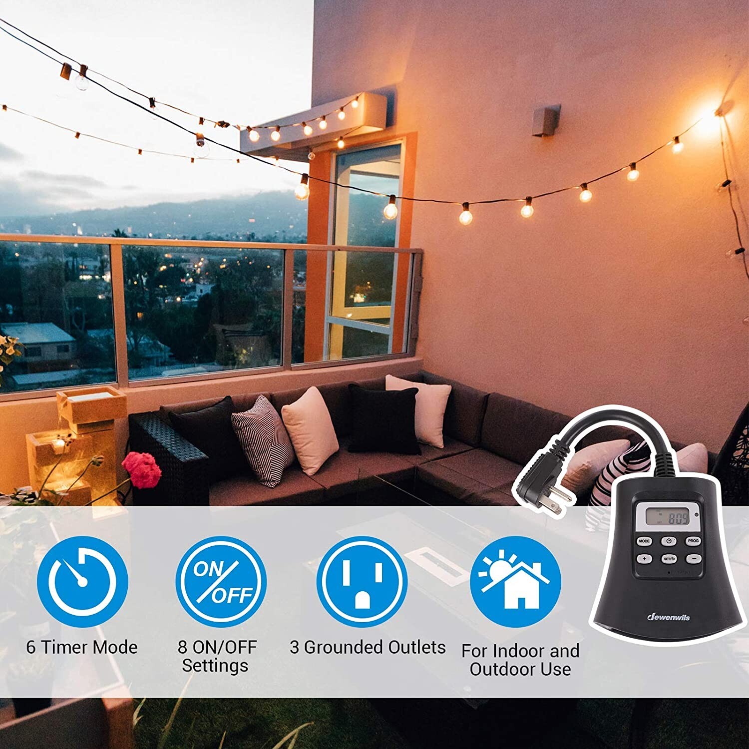 DEWENWILS Dusk to dawn Outdoor Digital Timer Outlet Plug in Switch for Lights