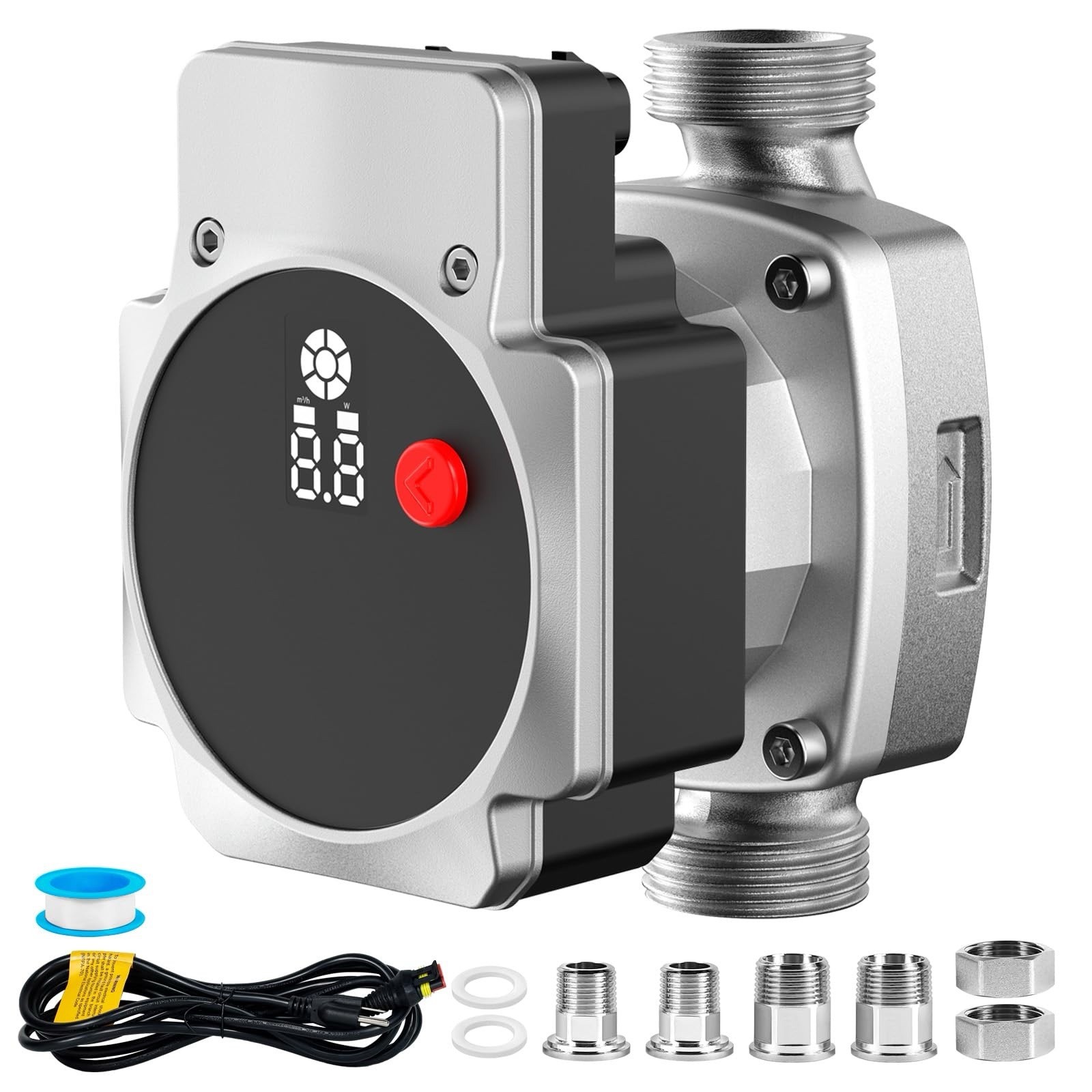 WASSERMANN 115V 50W Smart ECM Circulator Pump 3 Control Modes Silver Hot Water