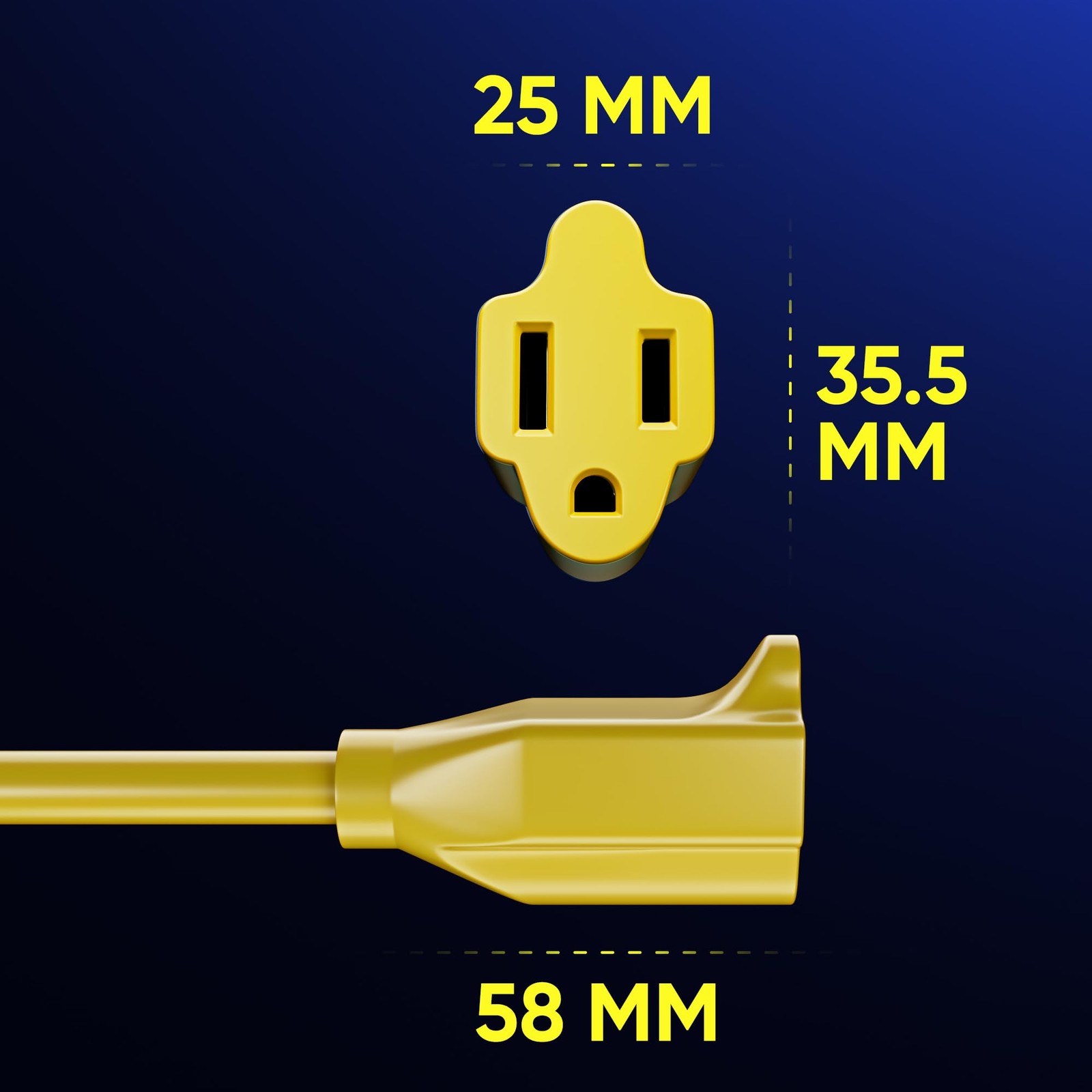 360 Rotating Flat Plug Extension Cord 0.5 Foot 3 Prong 3 Pack Yellow