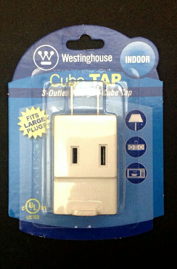 2 X 3-Outlet Polarized Cube Tap-UL Listed-Fits Large Plugs-Indoor Use-USA SELLER