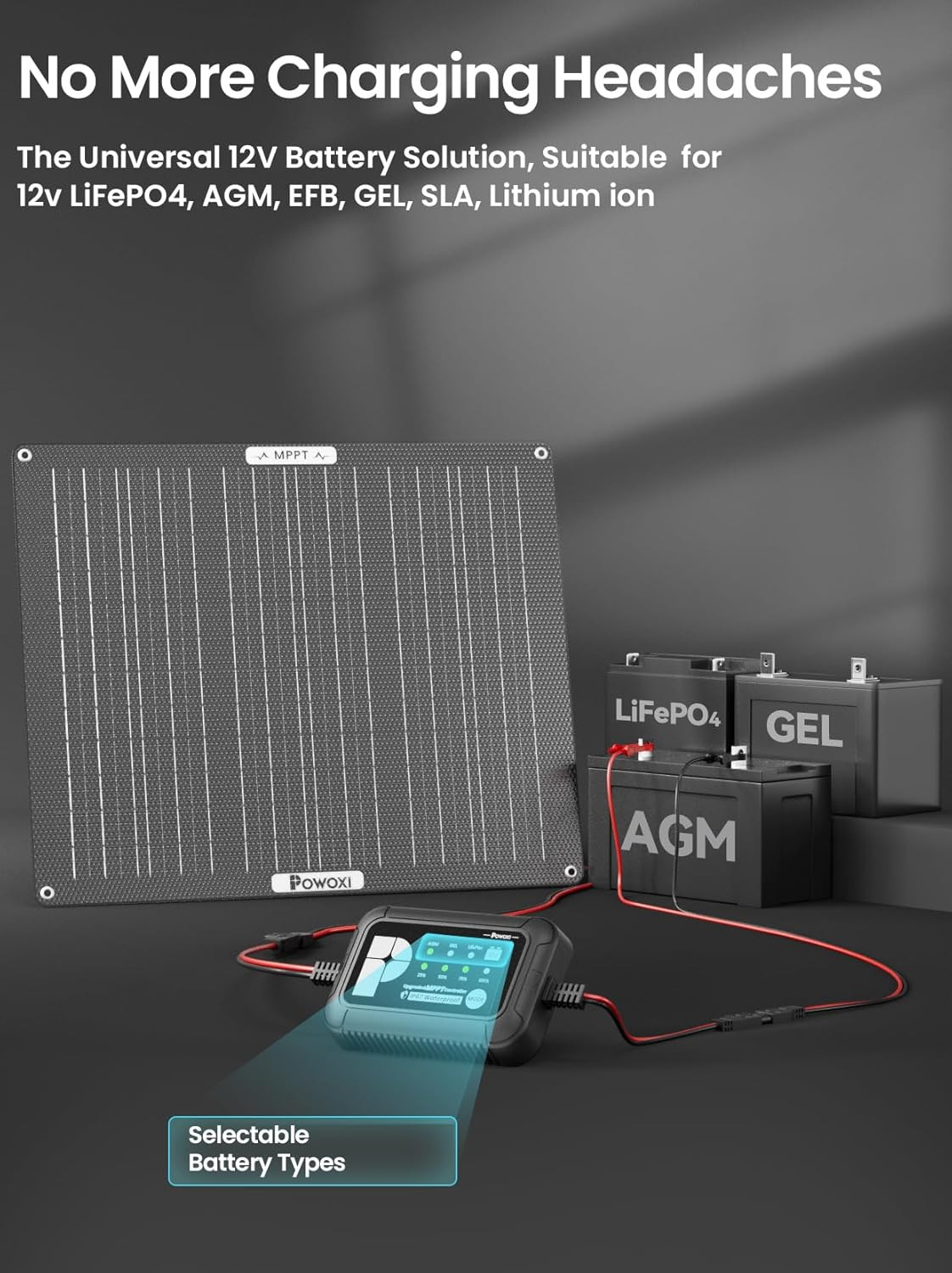 50W Solar Battery Charger: 12V Solar Car Battery Trickle Maintainer