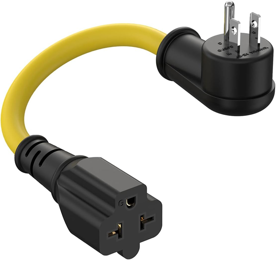 1-FT 12AWG Right-Angle 15 Amp Household AC Plug to 20-Amp Adapter Cable,Nema 5-1