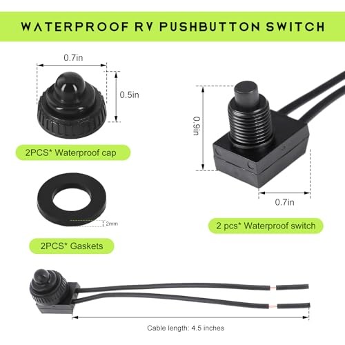 2 PCS Waterproof Push Button Switch, KP-107 12V On/Off SPST Switch with 4.5
