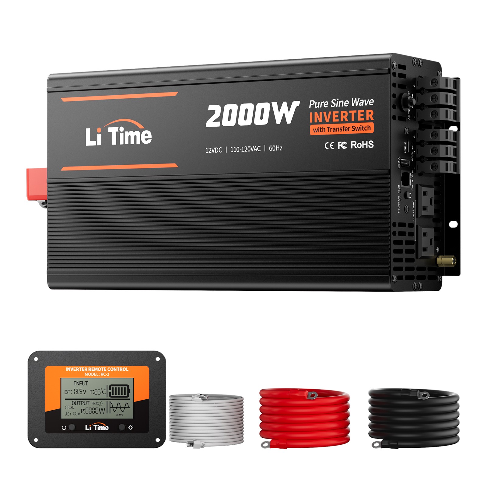 LiTime 2000W Pure Sine Wave Inverter 12V DC to 110V/120V AC with ATS Function