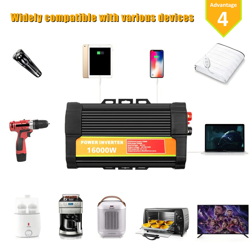 16000W Car Power Inverter DC12V to AC 110V 200W Solar Panel Kit 100A Controller