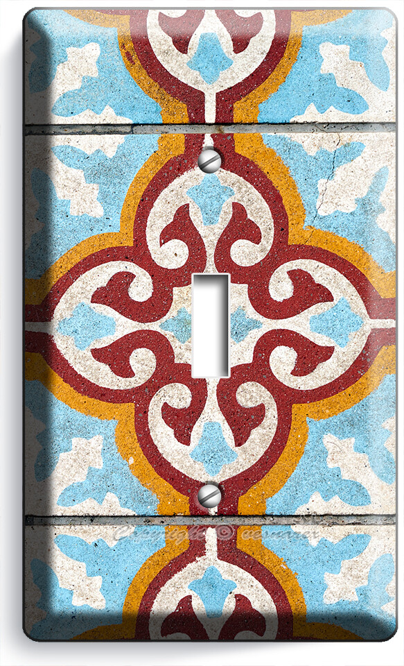 TRADITIONAL BLUE ARABIC RUSTIC TILES STYLE LIGHT SWITCH OUTLET WALL PLATES DECOR