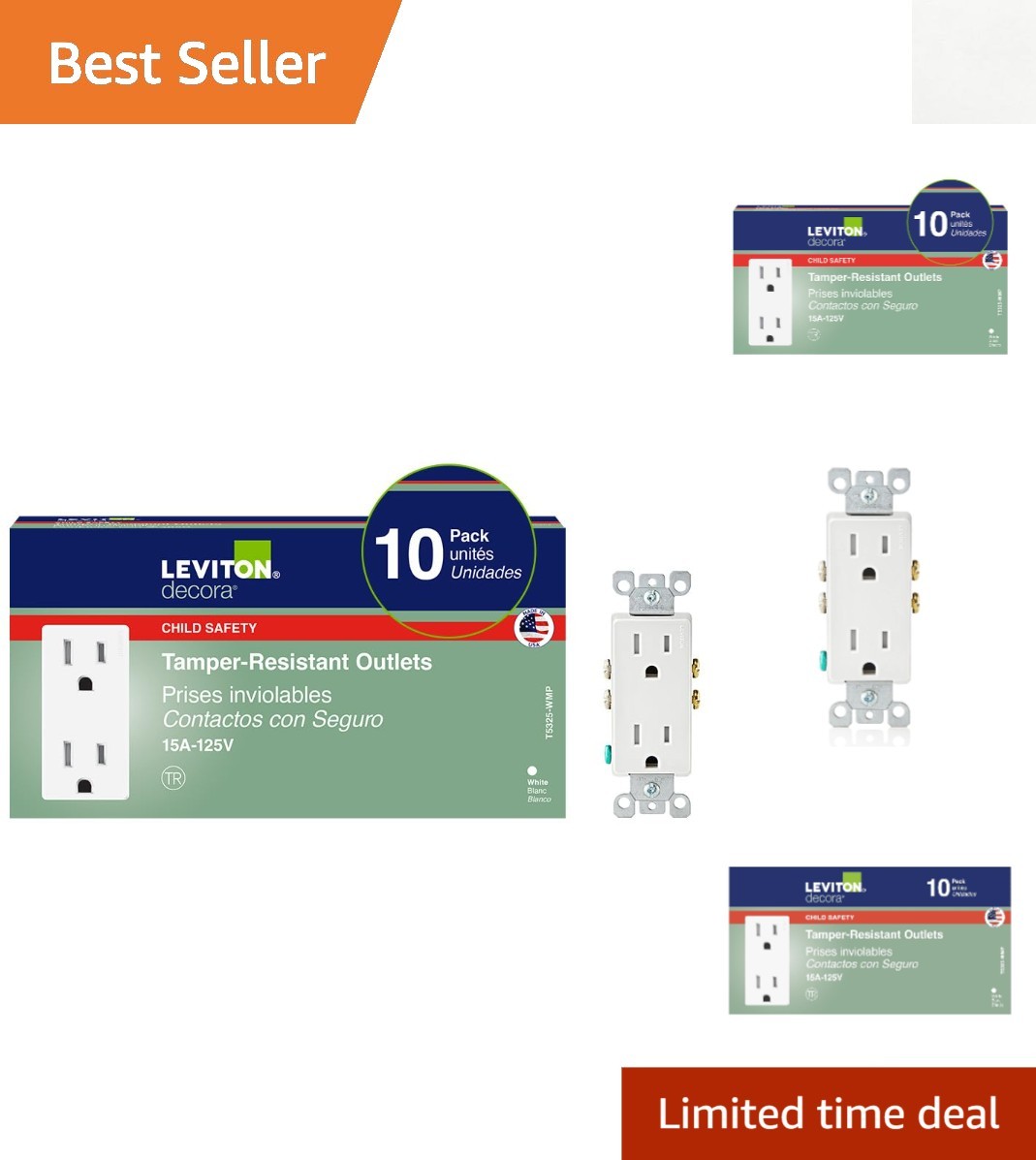 15 Amp Tamper-Resistant Duplex Electrical Outlets – 10 Pack, Child Safe Design