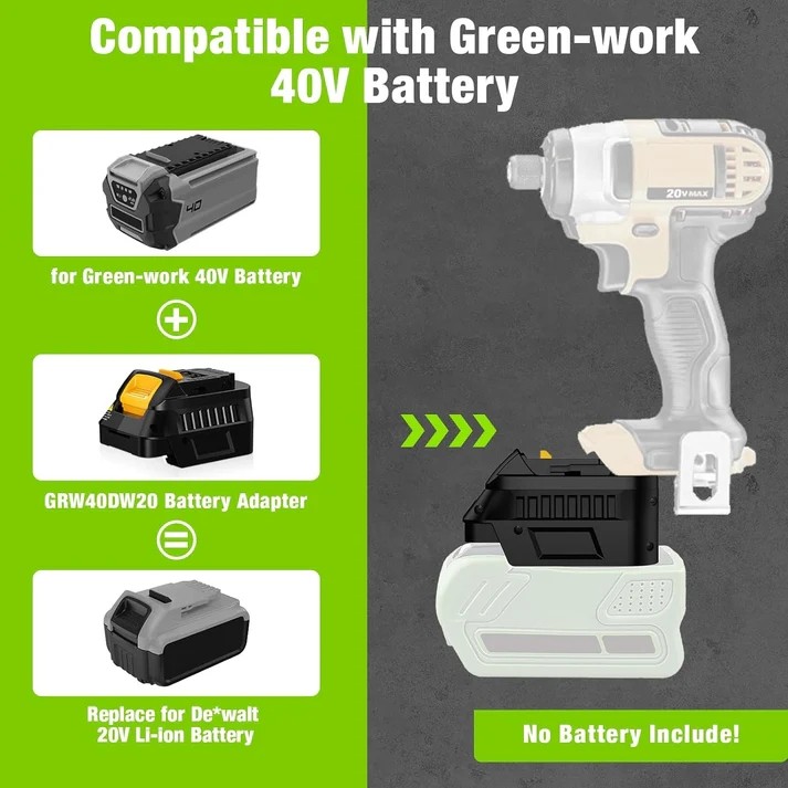 For Greenworks 40V Battery Convert to Work for Dewalt 20V Cordless Power Tool