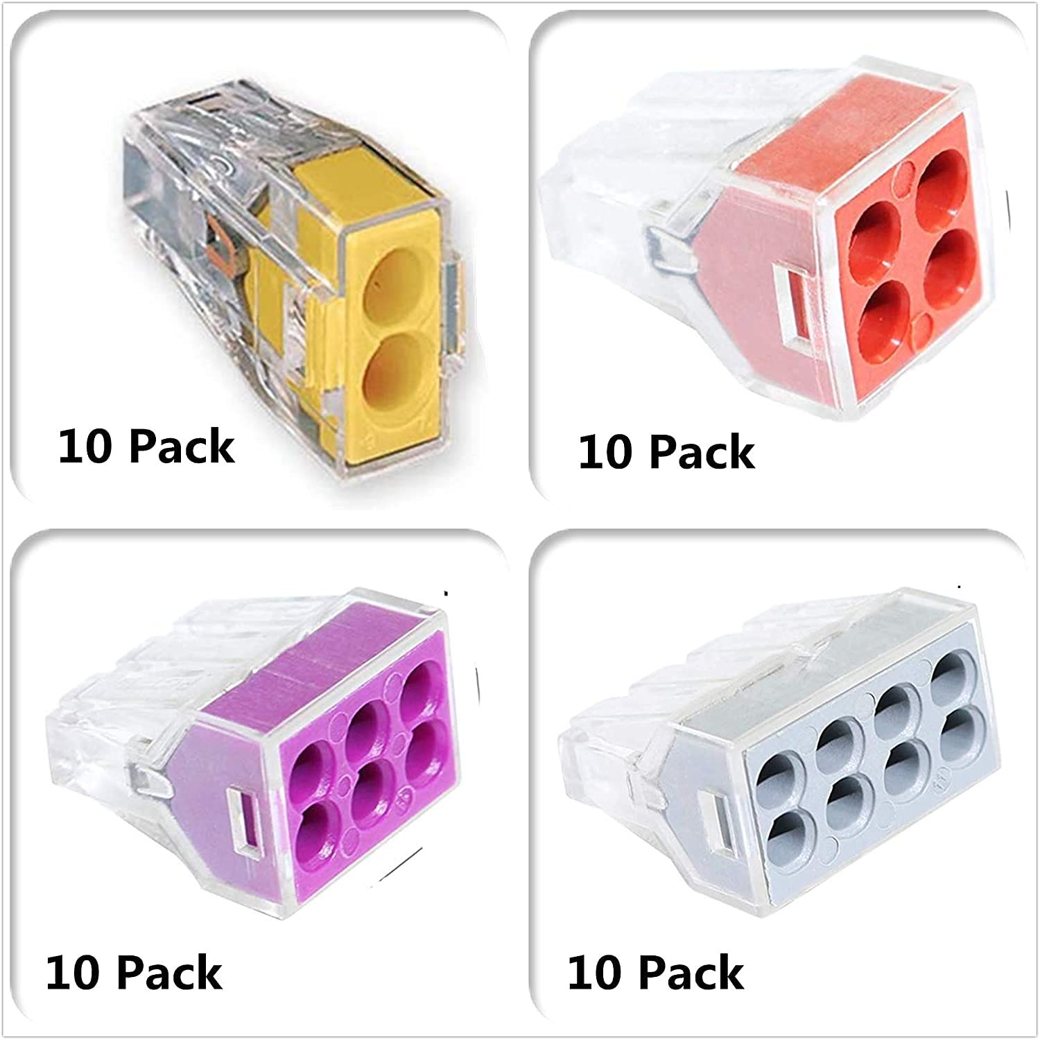 Push-in Wire Connector Wall-Nut 2/4/6/8 Port Conductor Combination 40 PCS