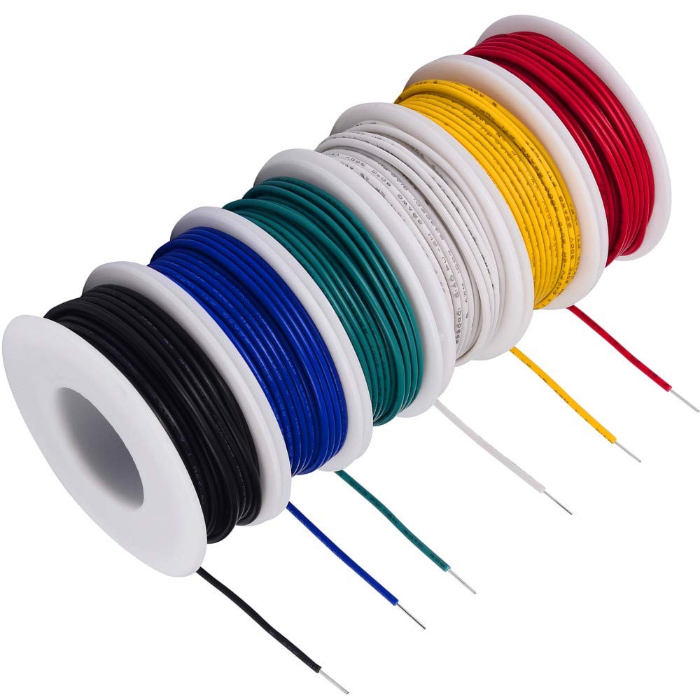 20 AWG Solid Wire 6 Colors 26ft Each (156ft Total), Red, black, green,…