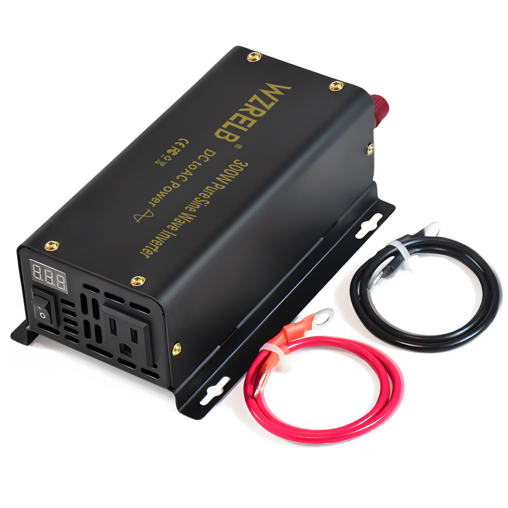 Power Converter 12V to 120V Pure Sine Wave Inverter 300W Truck Camp Solar Car RV