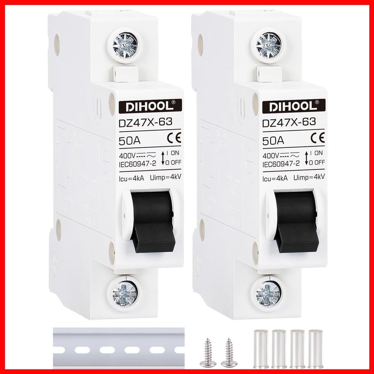 Dihool Ac/Dc Miniature Circuit Breakers 2 Pack Single Pole 50 Amp 12V 24V 48V
