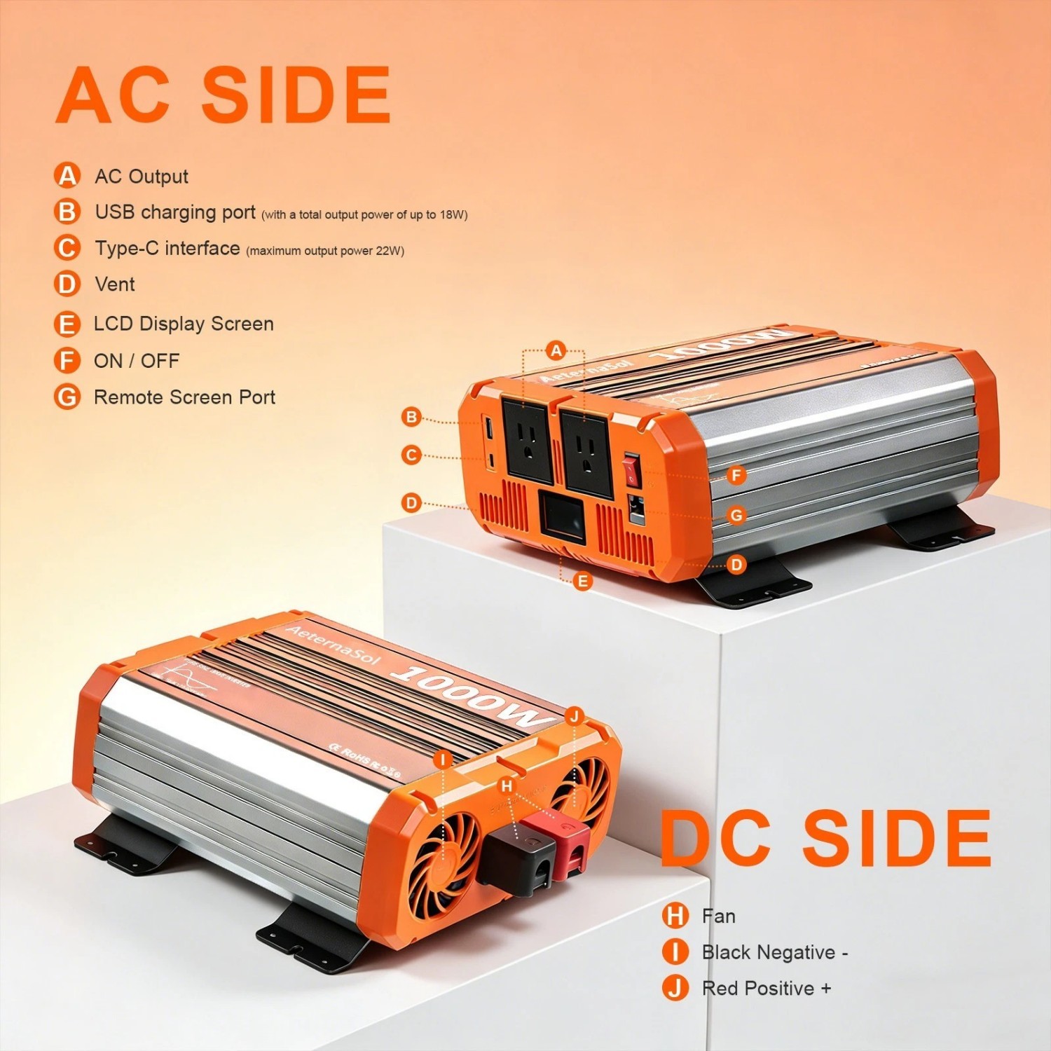1000W 2000W Power Inverter Pure Sine Wave 12V DC to 110V 120V AC Converter RV