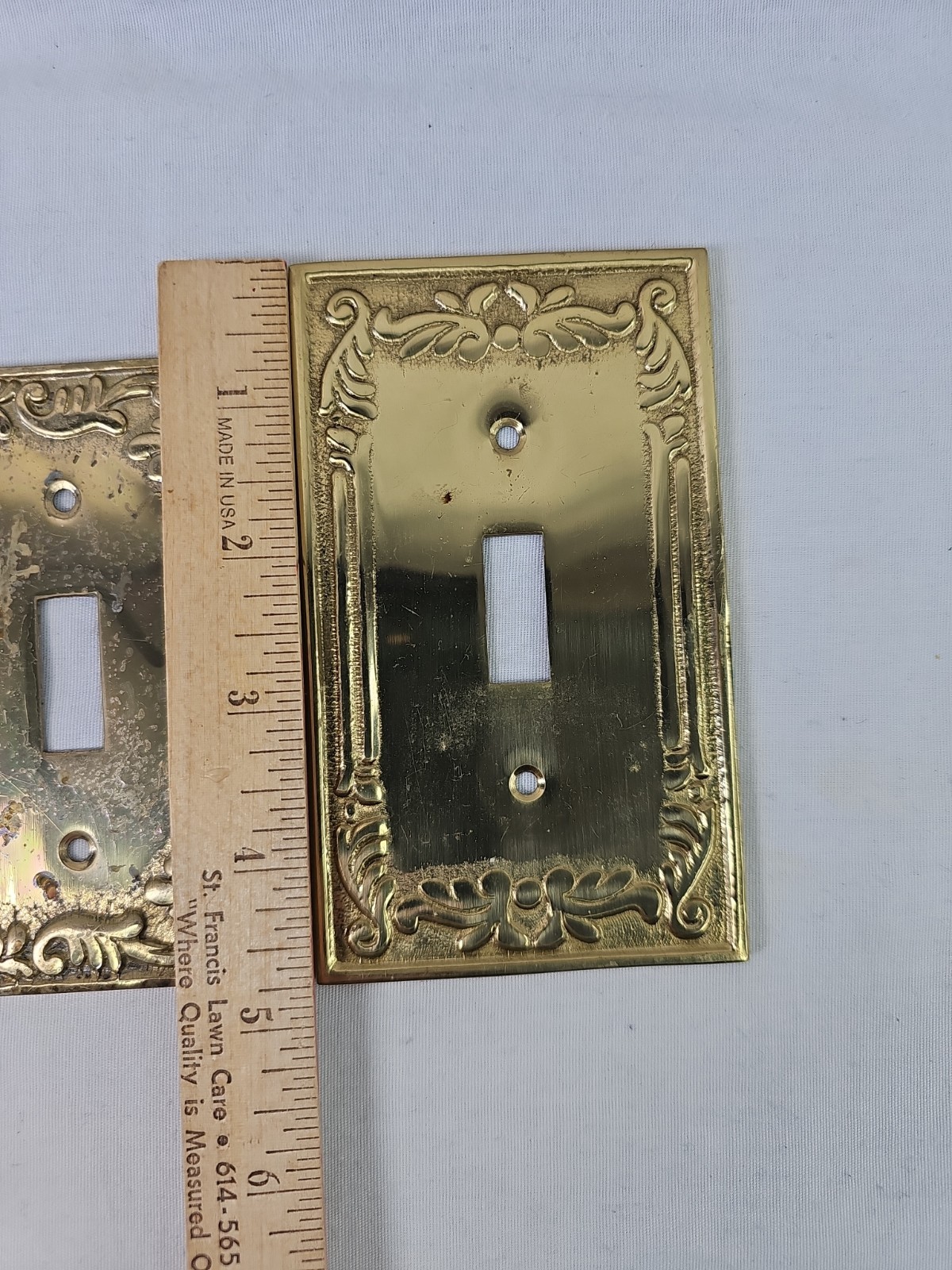 Vintage Set of 2 Light Switch Plate Covers Gold Metal Brass Double & Single GUC