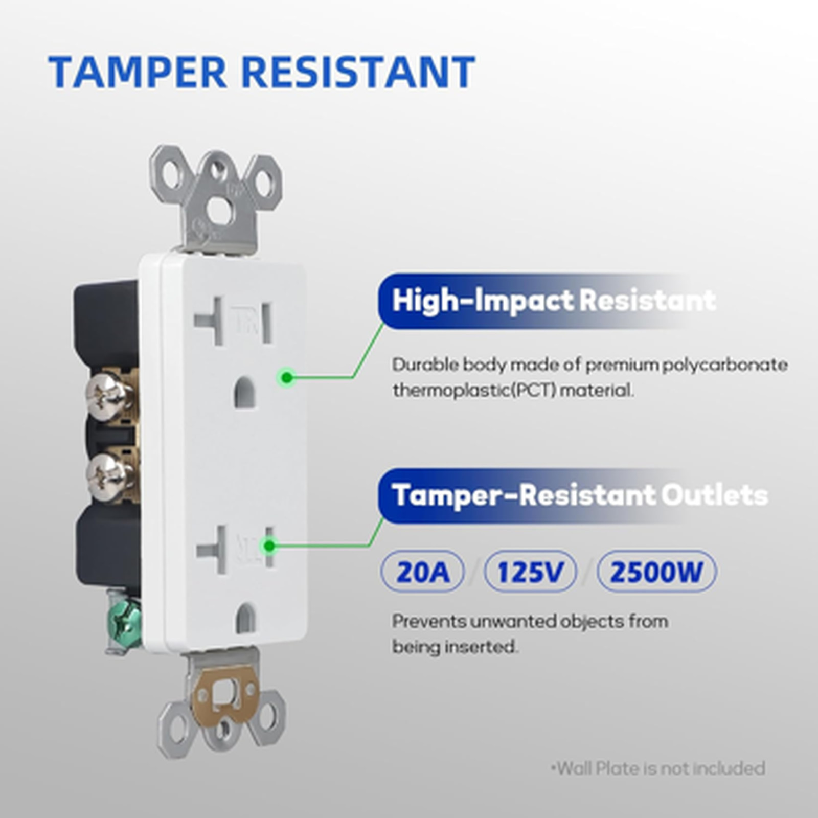 Decorator Wall Receptacle Outlet 10 Pack Tamper Resistant 20 Amp White Standard