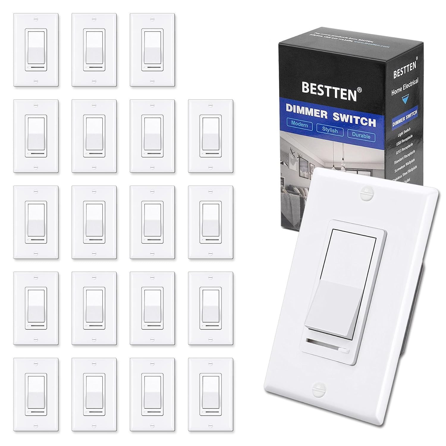 10 Pack Dimmer Light Switch, Single-Pole or 3-Way Dimmer Switches, 120V, Compati