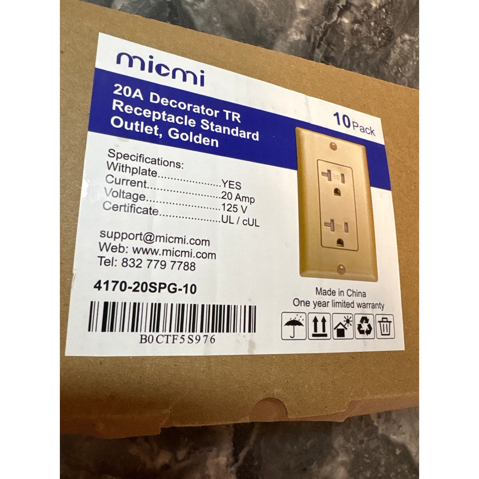 New Set 12 Gold Outlet Replacement 20A Decorator Receptacle Standard Outlet 125V
