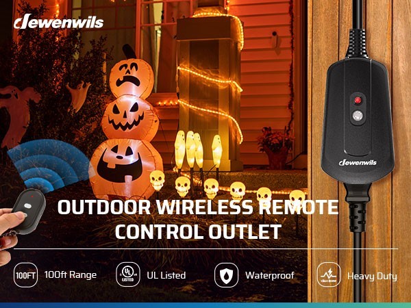 DEWENWILS Weatherproof Remote Control Power Switch Outdoor 6-Inch Cord 100FT