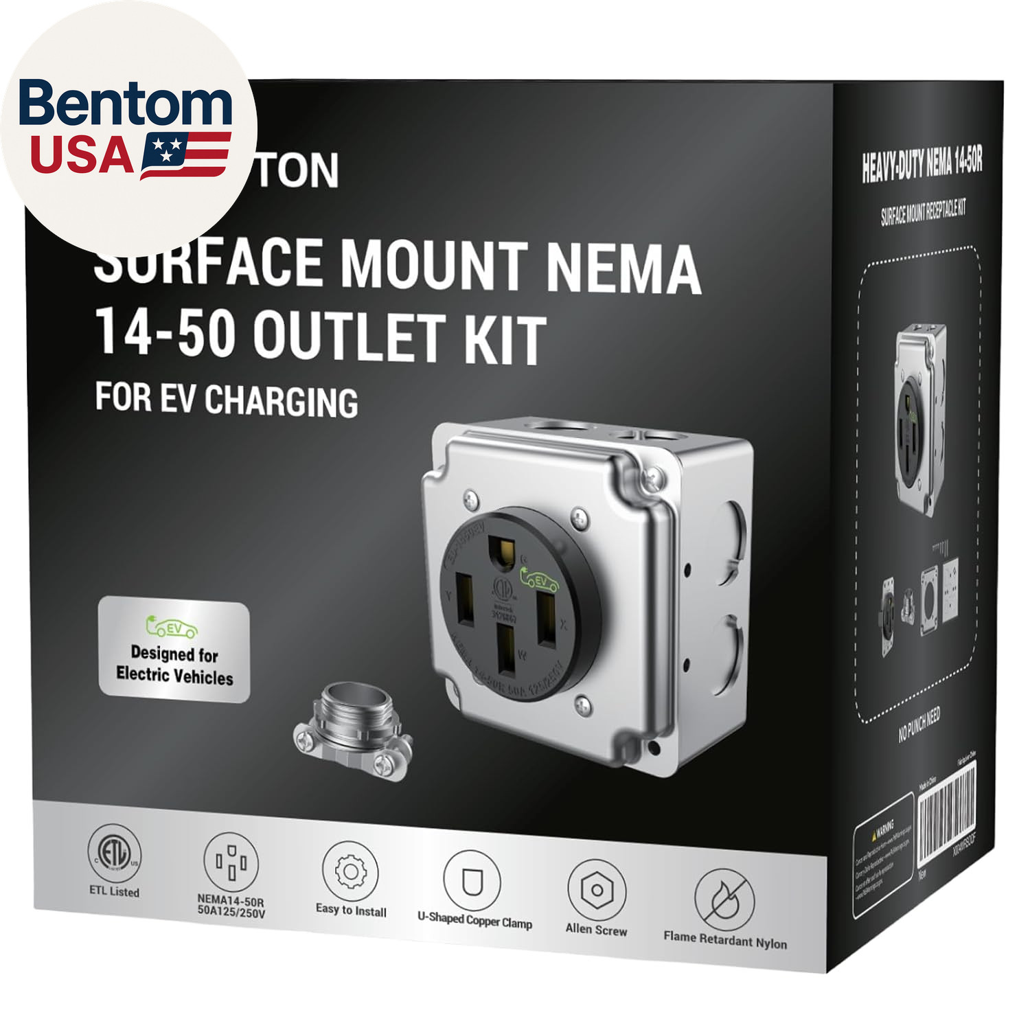 NEMA 14 50R EV Charger Outlet 50A Surface Mount Receptacle with Junction Box