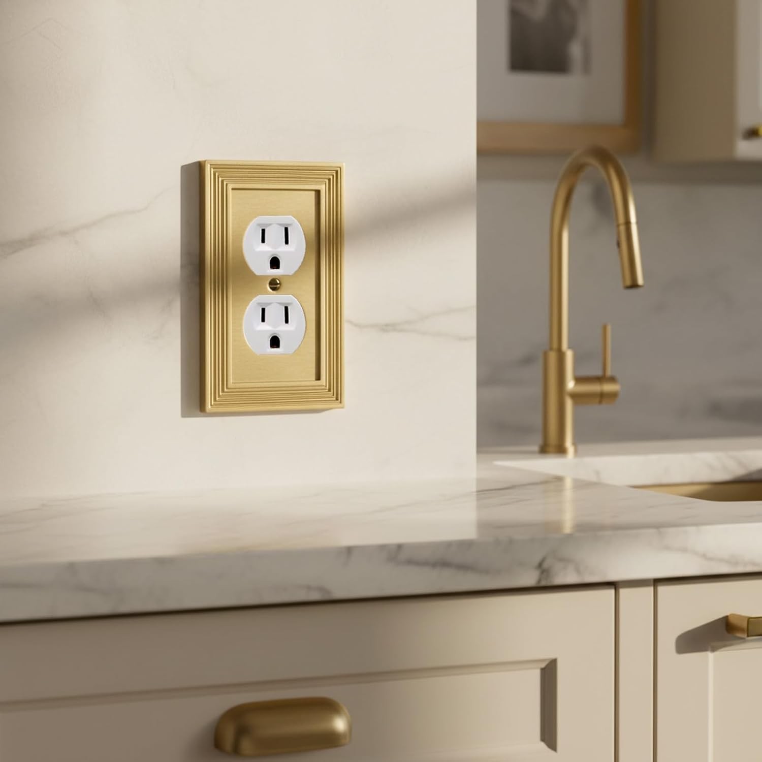 Duplex Outlet Covers Receptacle Wall Plates Brushed Brass Gold Metal Decorative
