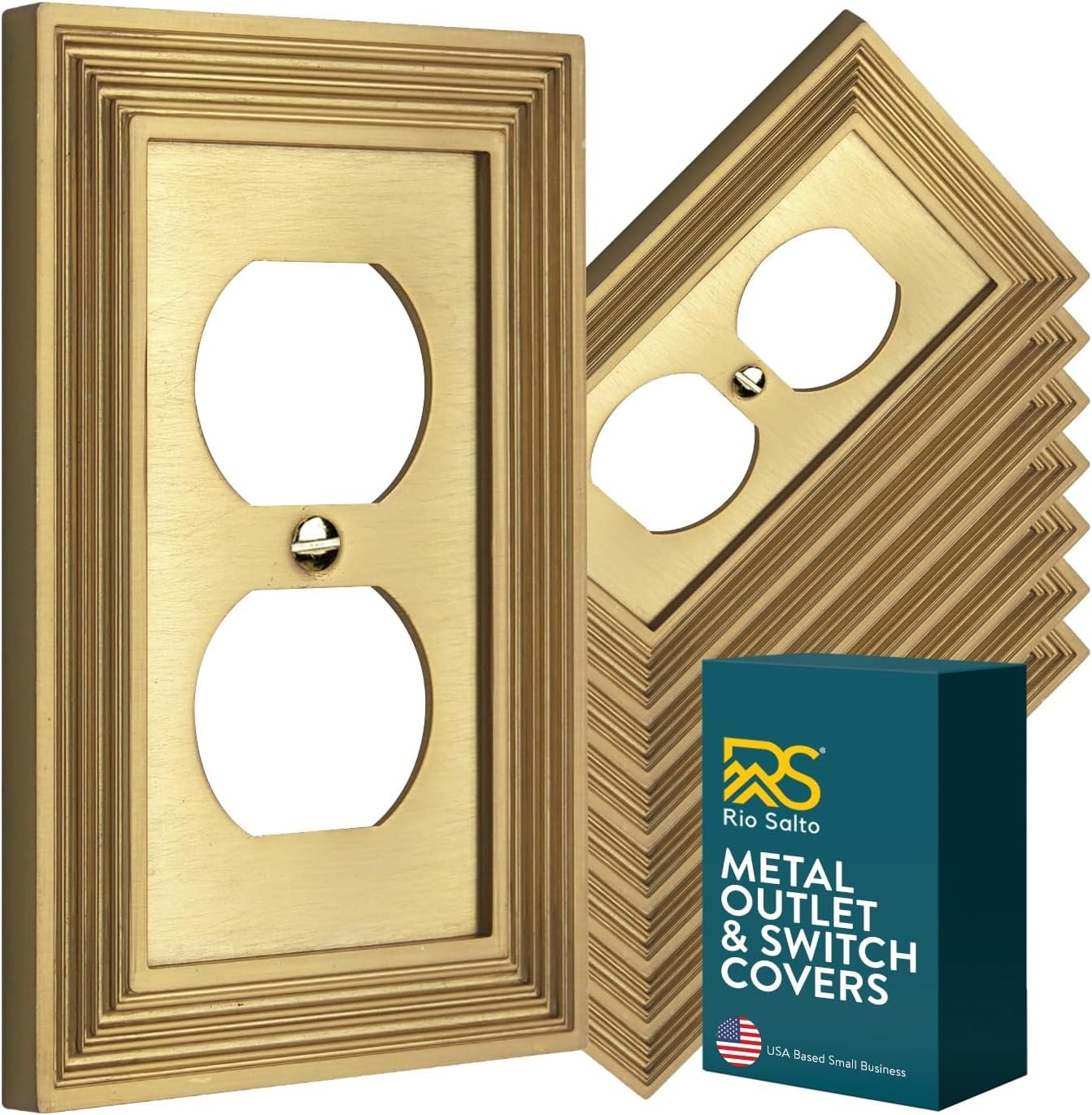 Duplex Outlet Covers Receptacle Wall Plates Brushed Brass Gold Metal Decorative