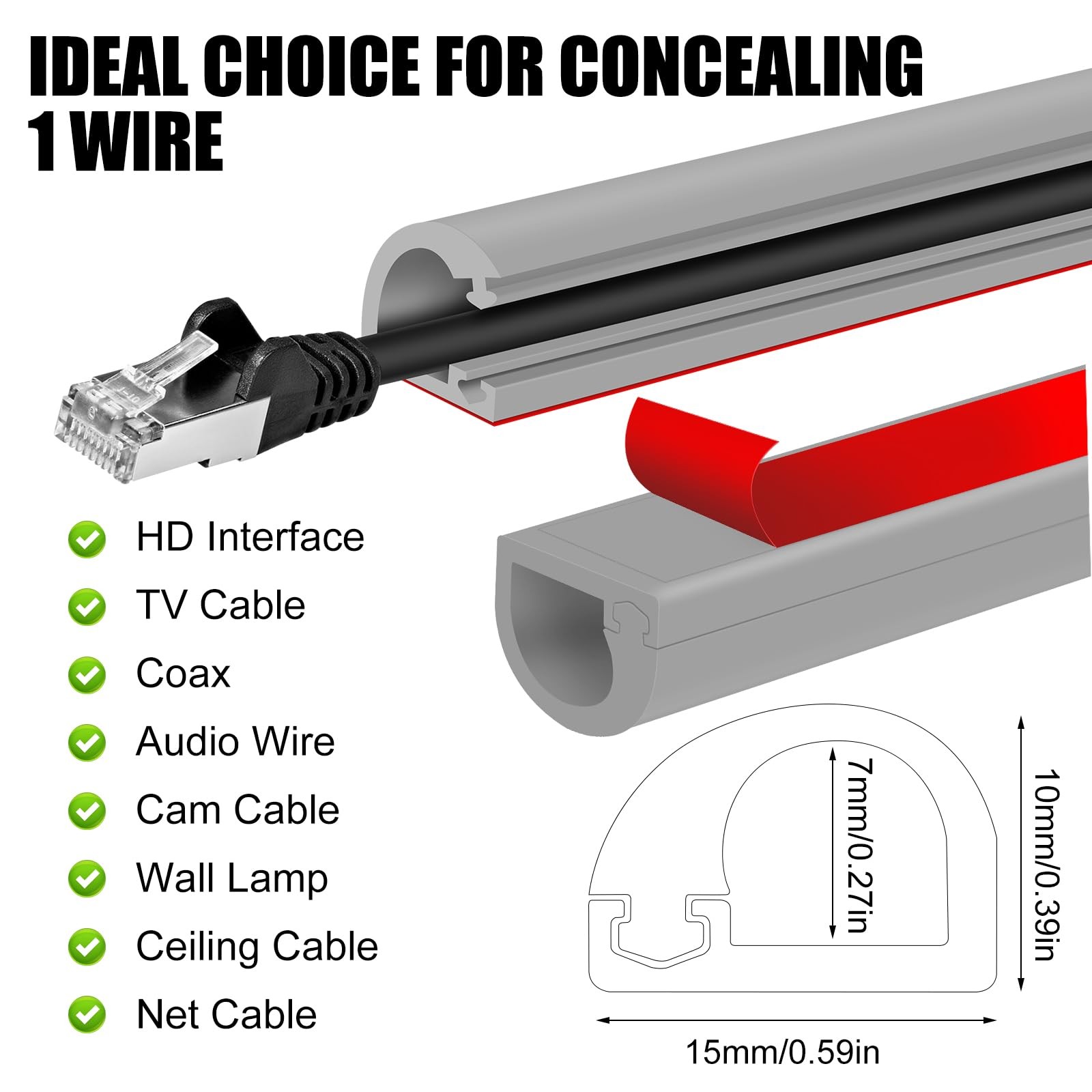 Self-Adhesive Cable Hider,Flexible Wire Cover Raceway for 236inch, Gray